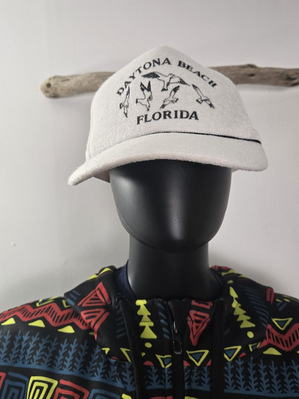 Vintage Daytona Beach Florida White Mesh Trucker Snap Back Cap